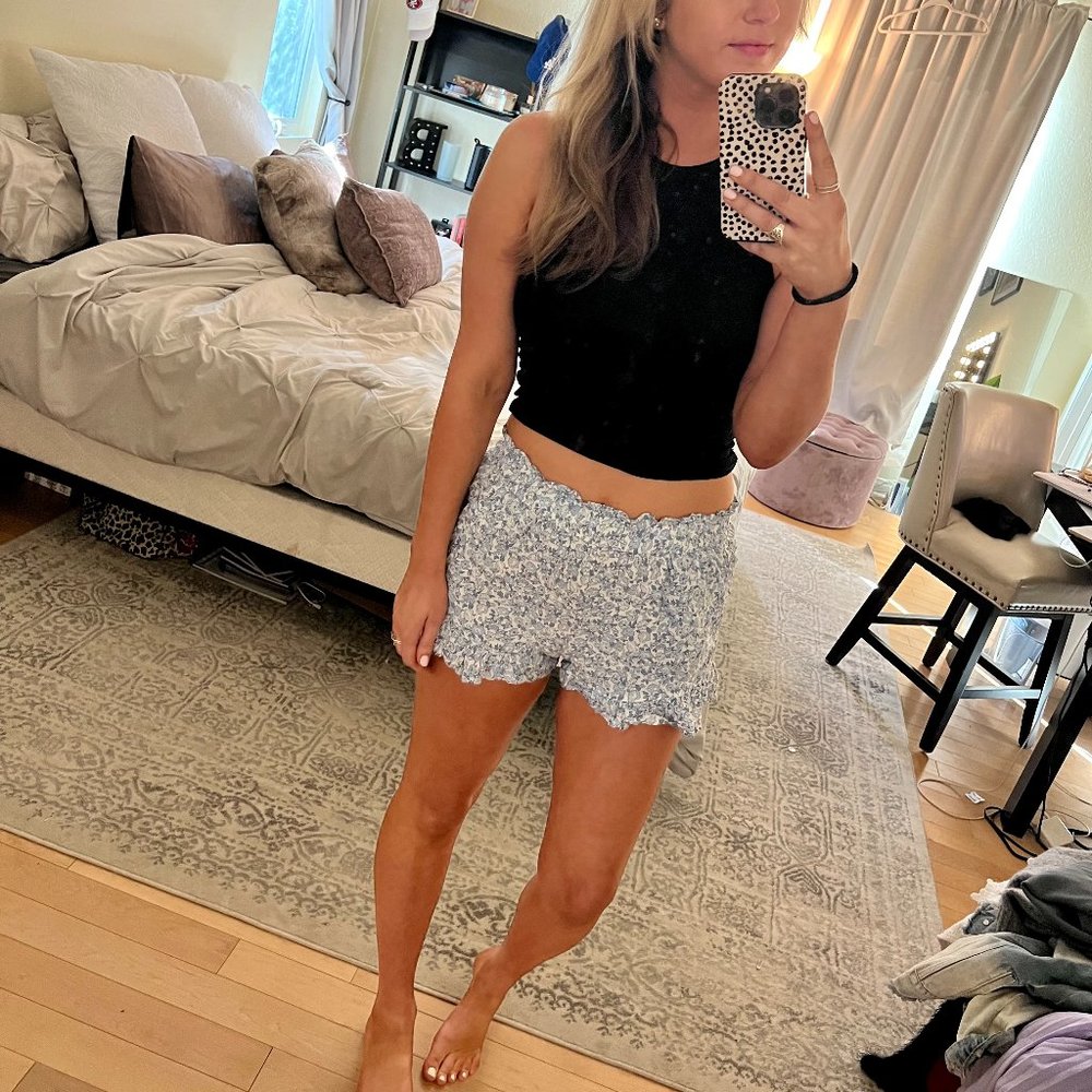 Hollister Blue Floral Printed Shorts with Ruffle
